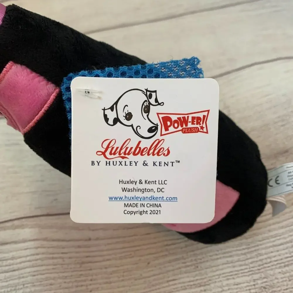 Lulubelles Dog Toy Plush Stuffed Pink & Black Champagne Bottle Squeaky NEW 13